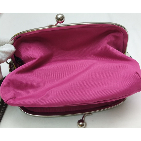 Coach Black White Satin Zebra Printed Kisslock Framed Wristlet - Wallet - Picture 10 of 15